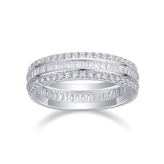 Square Diamond Arrangement, Double Array Diamonds, Luxury Fashion Moissanite Silver Ring
