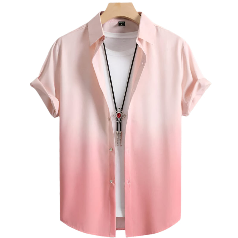Men's Fashionable Casual Shirt Solid Color Floral 3D Printed Polyester Fiber Shirt Floral-Print Hawaiian Men's Casual Shirt