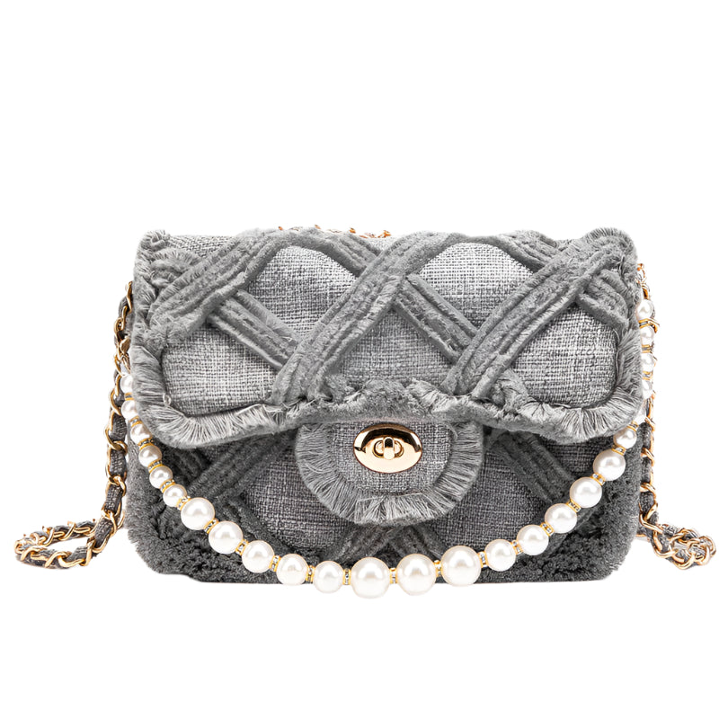 Women's  Fashionabe Shoulder Bag Large Capacity Crossbody Bag Women's Fashion Lingge Pearl Cloth  Shoulder Messenger Bag
