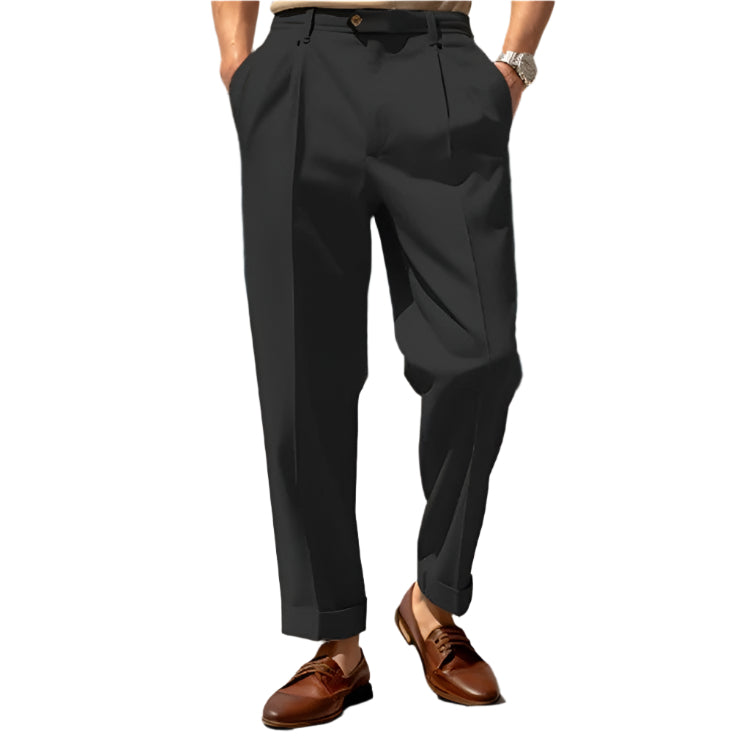 Men's Casual Pant Comfortable Mid-waist Button Straight Suit Pants
