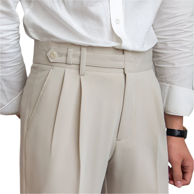 Fashion Mid-High Waist Straight Cropped British Pants Men's