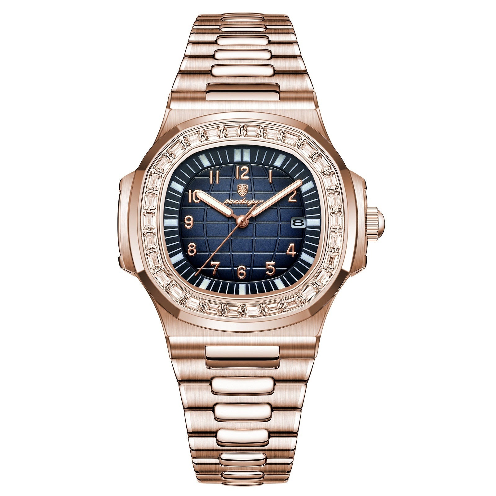 POEDAGAR Fashion Square Watch Men with Date Stainless Steel Quartz Wrist Watch High Quality Waterproof Luminous Men's Watch