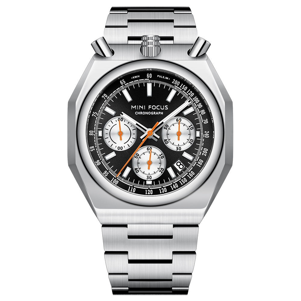 Men's Luxury Mini Focus Retro Style Men's Quartz Watch with Multifunctional Pulse Meter Steel Belt Alloy Dial-0601G