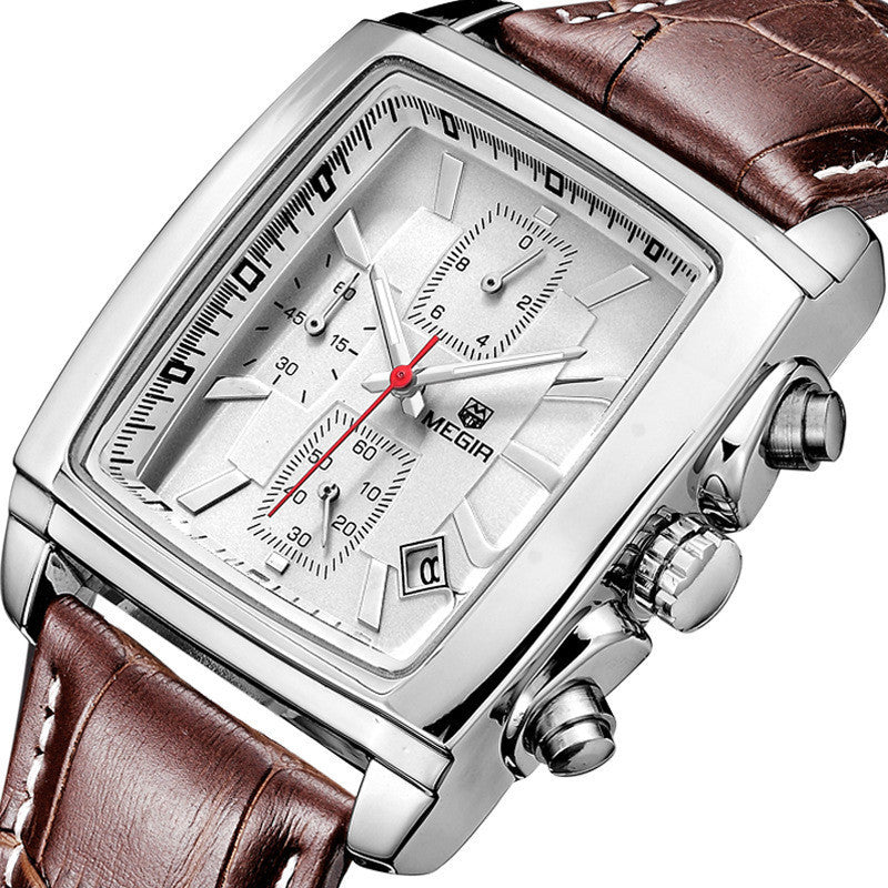 Megir Men's Watch Multifunctional Luminous Men's Sports Quartz Movement Waterproof Leather Band Watch - Acquisti Online