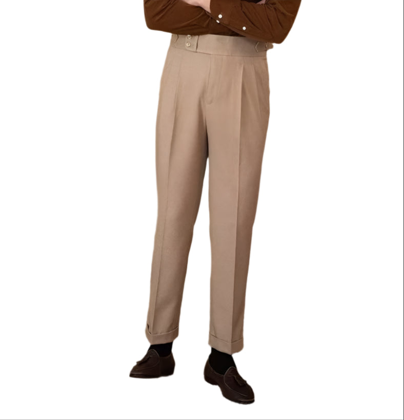 Men's Adjustable Buckle High Waist Straight Casual Suit Pants