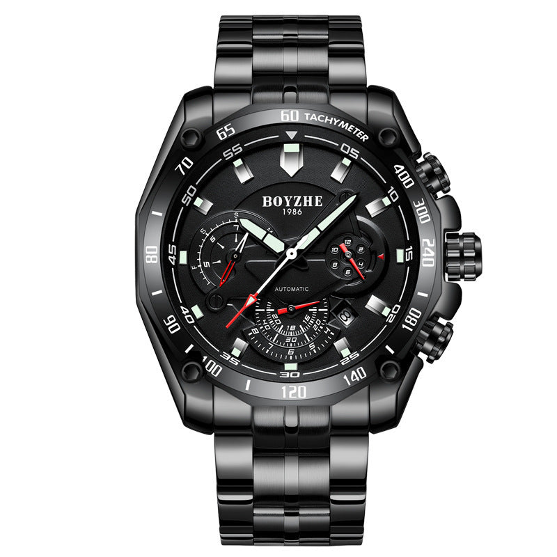 Orologio meccanico automatico da uomo BOYZHE, luminoso, di marca di lusso, casual, a carica automatica, in acciaio inossidabile, sportivo.