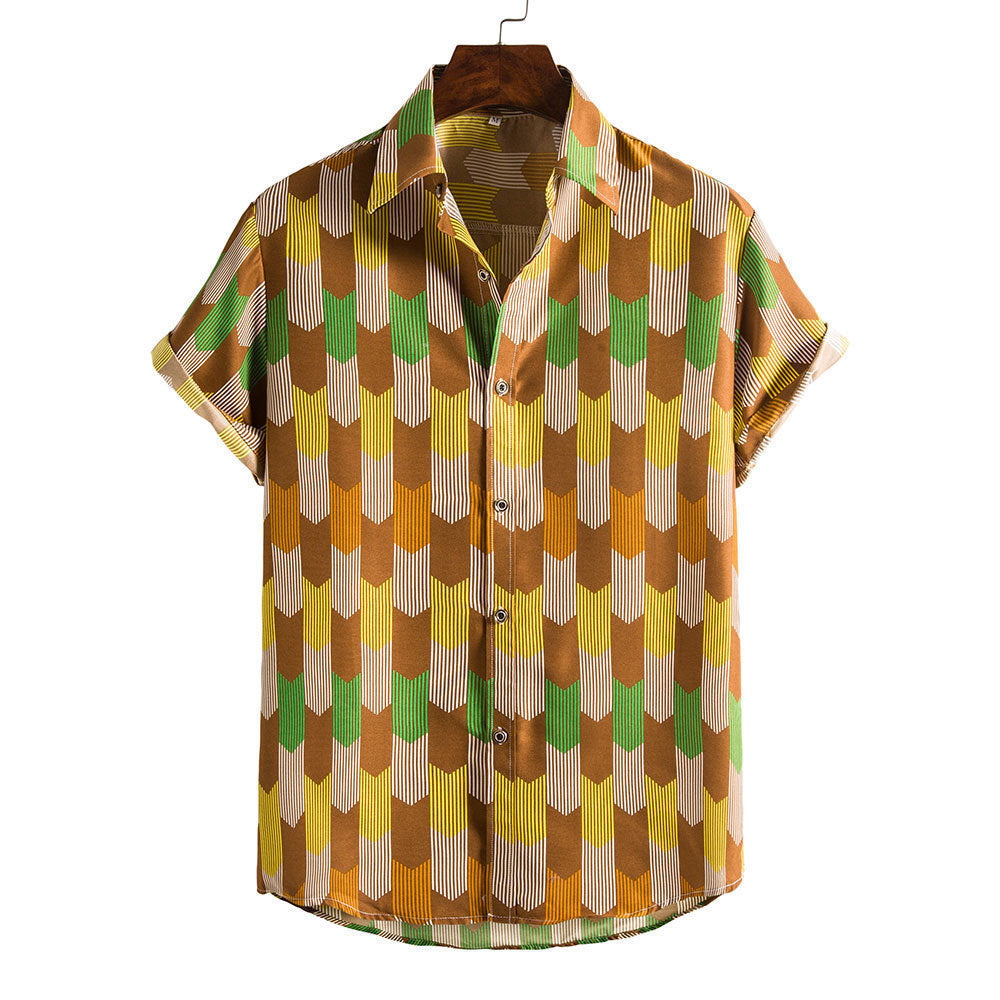 Men's Fashionable Casual Shirt Short Sleeve Pattern Viscose Cotton shirt Series Casual Flower Hawaiian Men's Shirt