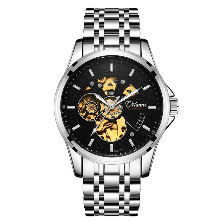 Orologio da uomo meccanico completamente automatico alla moda con cinturino in acciaio di lusso hipster