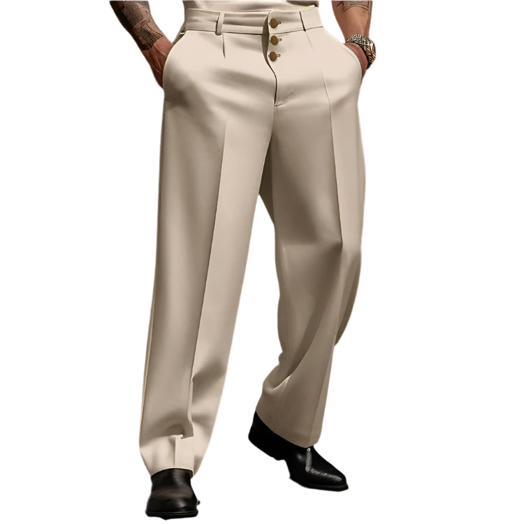 Men's Formal Wear Button Solid Color Loose Straight Comfortable Formal Pant