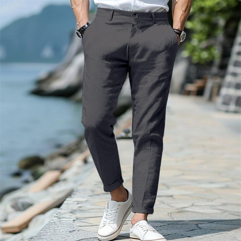 Men's Linen Summer Button Front Slant Pocket Straight-leg pant - Acquisti Online