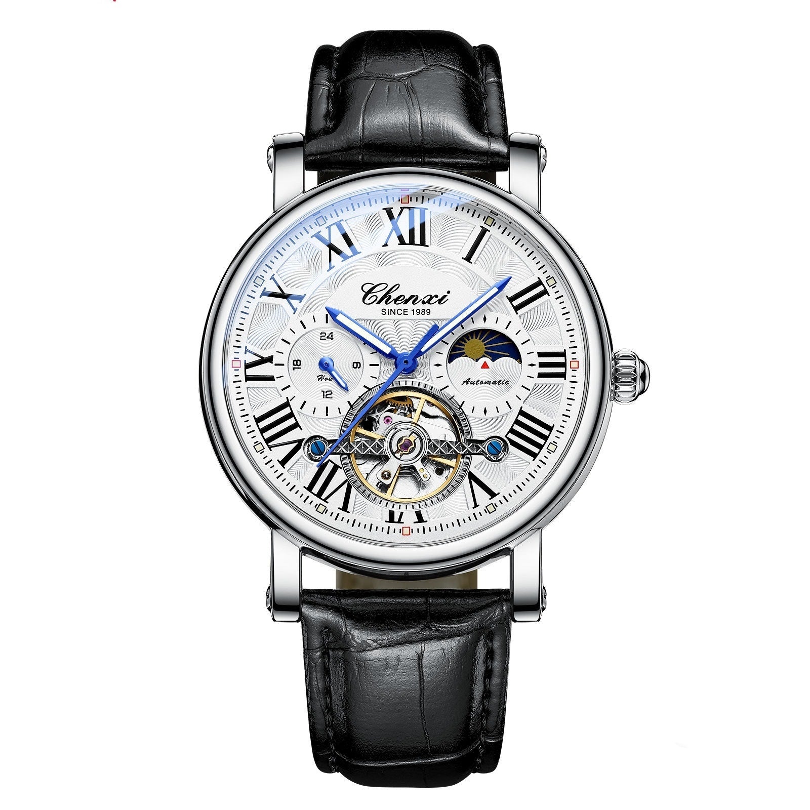 Orologio da uomo di marca CHENXI, orologio da polso meccanico automatico impermeabile alla moda, orologio al quarzo luminoso, orologio da uomo in pelle con volano cavo