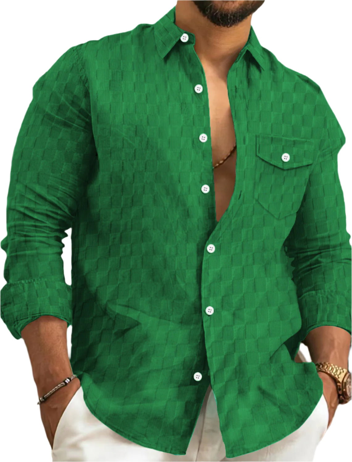 Heren geruit jacquard borstzak revers lange mouwen revers overhemd