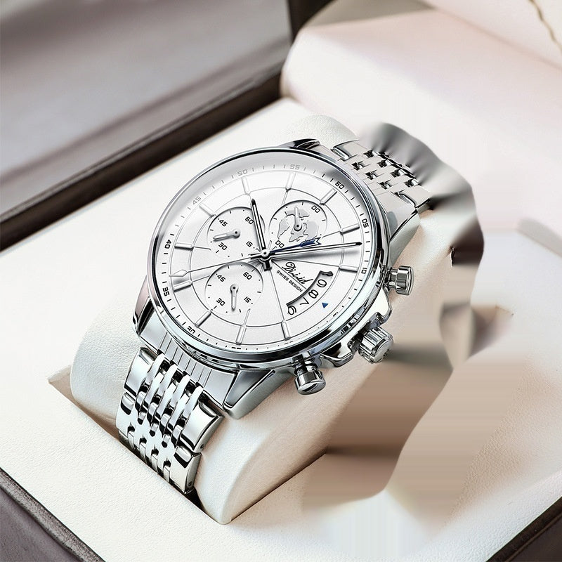 Orologio da uomo meccanico di tendenza, impermeabile, luminoso al quarzo con cinturino in acciaio