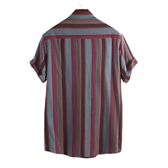 Men's Fashionable Shirt Stand-Up Collar Long Sleeve Explosion Style Lapel Printed Stripes Men's Hawaiian Shirt