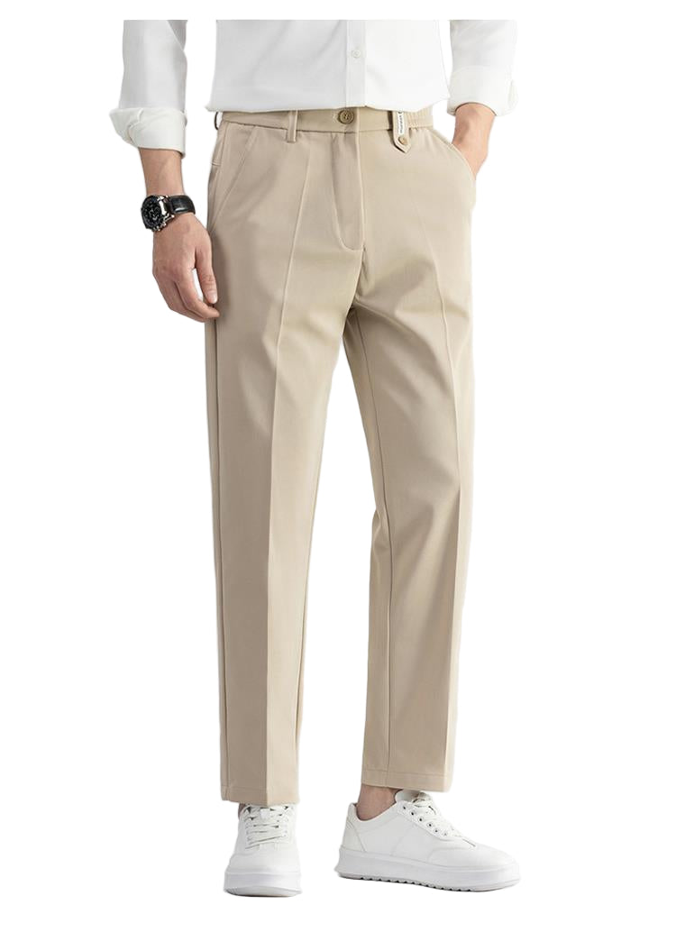 Men's Fashionable Business Casual Formal Pants Solid Color Micro Elasticity Straight Loose Mid Waist Fashion Men's Casual Pants - Acquisti Online