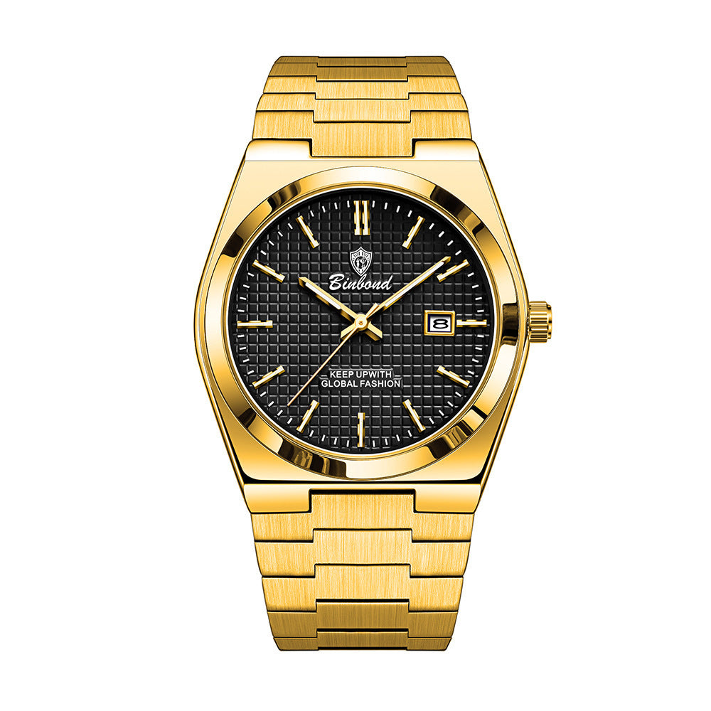 Binbond Orologio al quarzo da uomo in acciaio, luminoso, alla moda, impermeabile, alla moda.