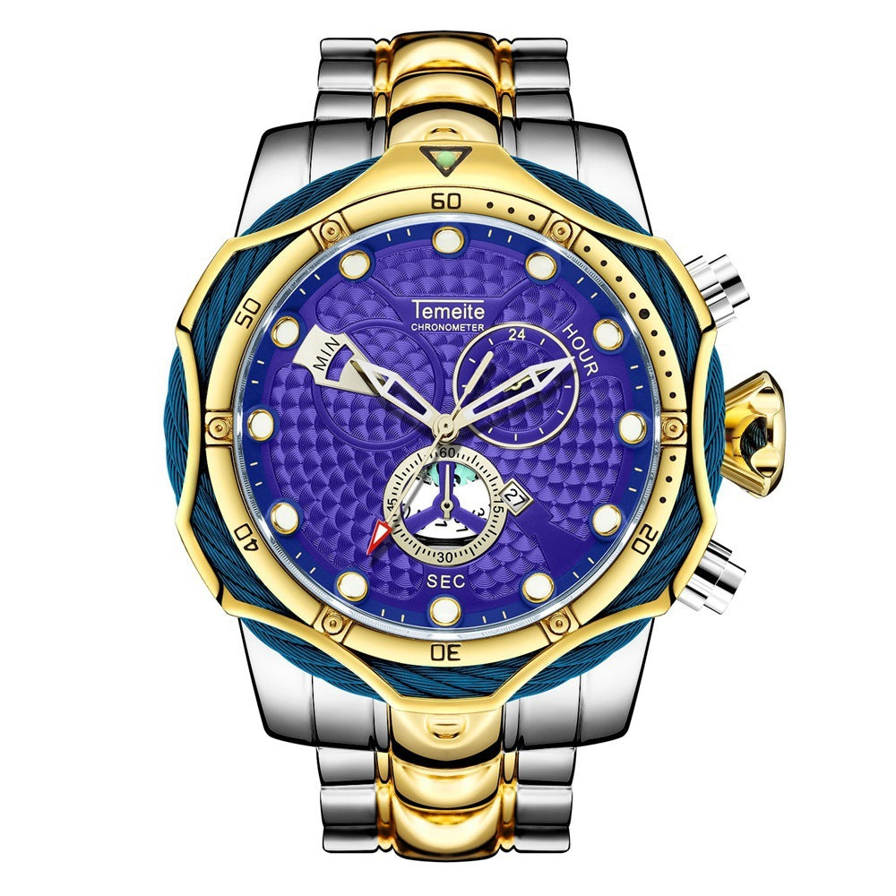 Temeite Brand Luxury Design Men's Quartz Watch Steel Band Quartz Wristwatch