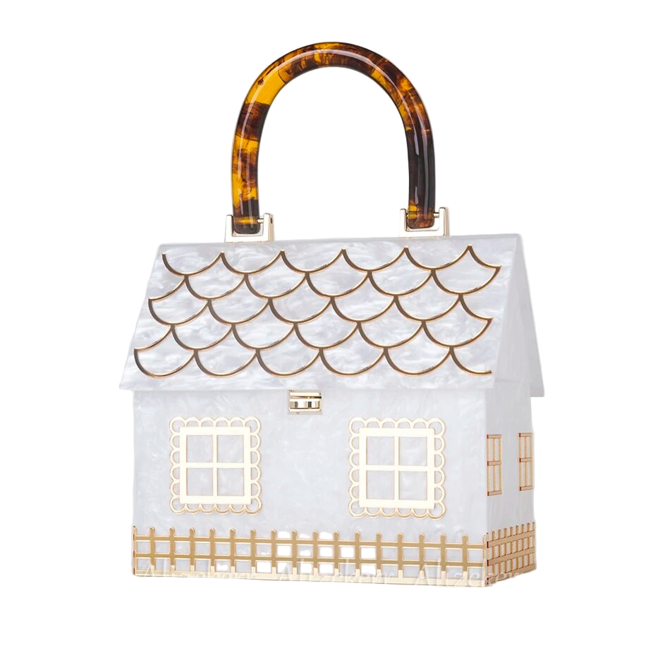 Women's Luxury Alizekerr Acrylic Box Hand Bags Fashionable Acrylic Handle House Shaped Purses And Handbags