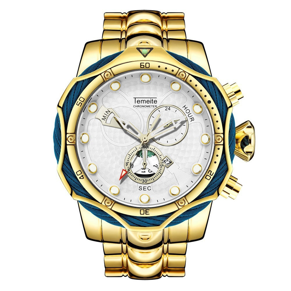 Temeite Brand Luxury Design Men's Quartz Watch Steel Band Quartz Wristwatch