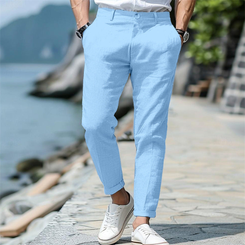Men's Linen Summer Button Front Slant Pocket Straight-leg pant - Acquisti Online