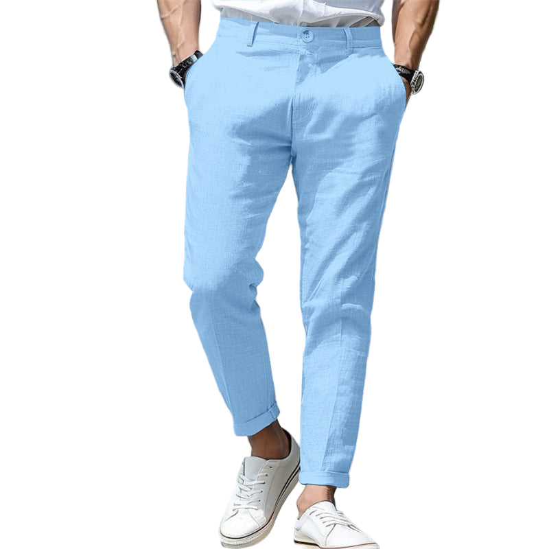 Men's Linen Summer Button Front Slant Pocket Straight-leg pant - Acquisti Online