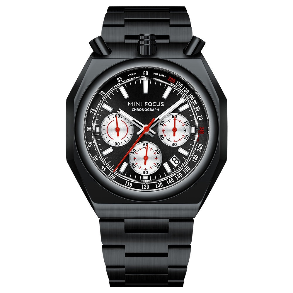 Men's Luxury Mini Focus Retro Style Men's Quartz Watch with Multifunctional Pulse Meter Steel Belt Alloy Dial-0601G