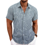 Men's Fashionable Casual Shirt Solid Color Short Sleeve Cardigan Shirt Bamboo Linen Polyester Men's Casual Shirt