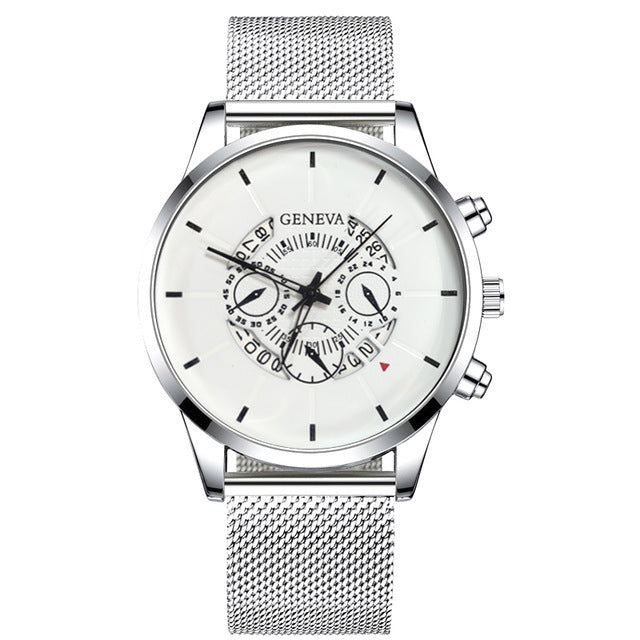 GINEVRA Men's Wrist Watch Military Stainless Steel Casual Date Analog Quartz Watch