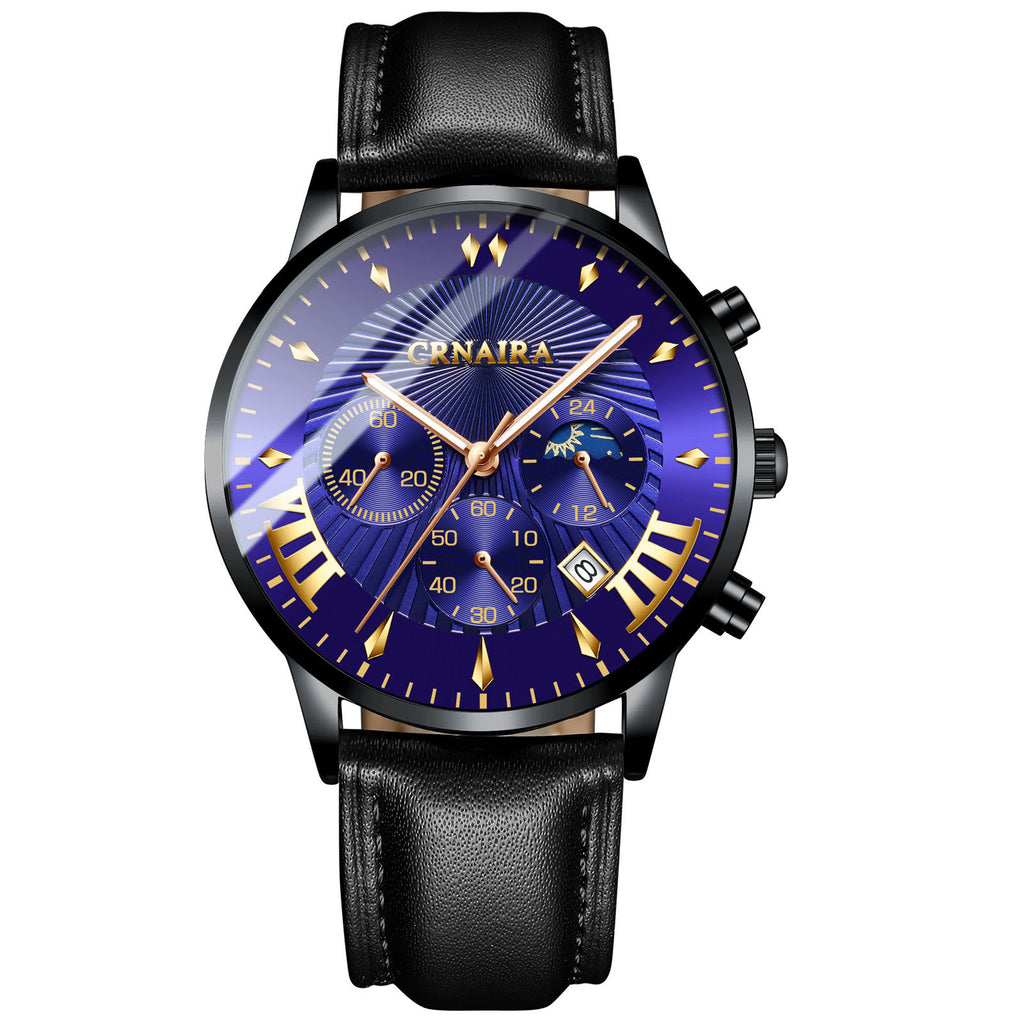 Men's Crnaira Men Watch Stainless Steel Quartz Watches Calendar Luminous Fashion Imitation Three-eye Waterproof Quartz Watch