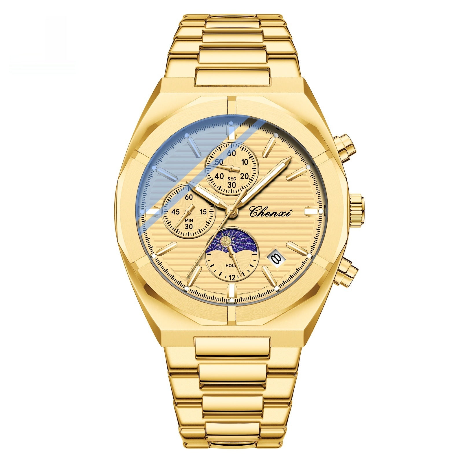 CHENXI 962 Orologio da uomo al quarzo con cinturino in acciaio inossidabile, cronografo di lusso, luminoso, impermeabile, con data