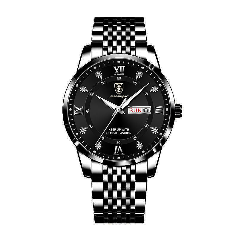 POEDAGAR Koreaanse stijl luxe heren quartzhorloge waterdicht weekdatum quartz roestvrij staal heren polshorloges