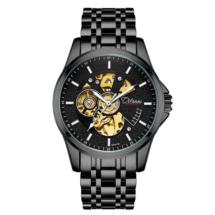 Orologio da uomo meccanico completamente automatico alla moda con cinturino in acciaio di lusso hipster
