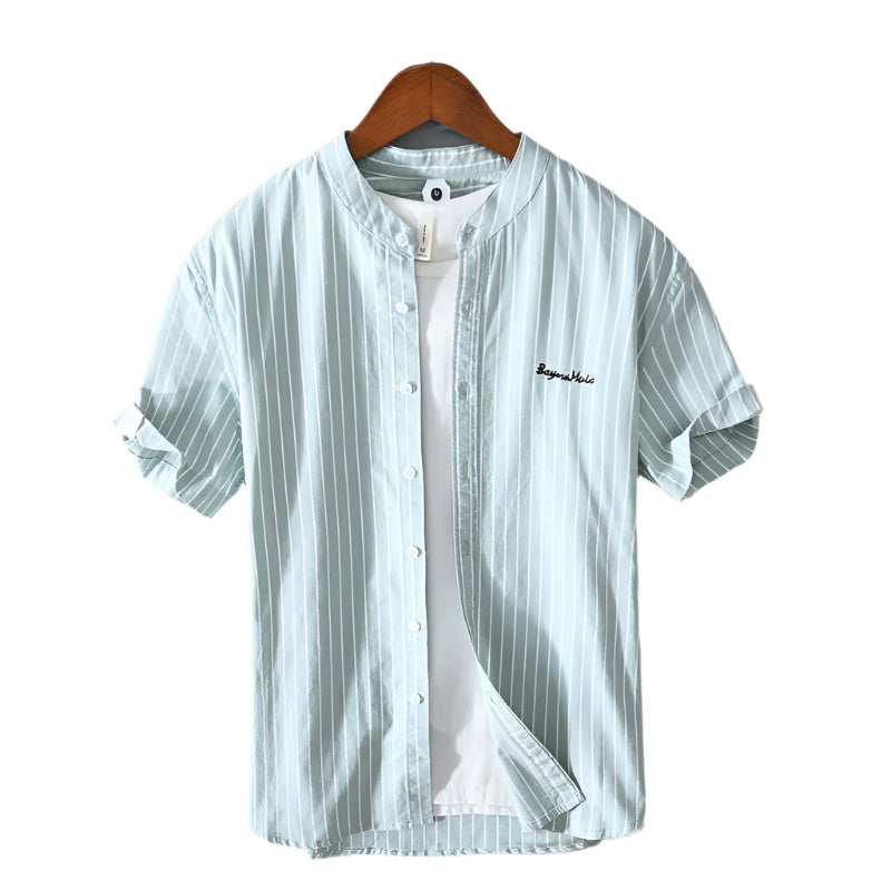 Heren modieus casual overhemd effen kleur puur katoen strepen vest korte mouw geborduurd heren casual overhemd