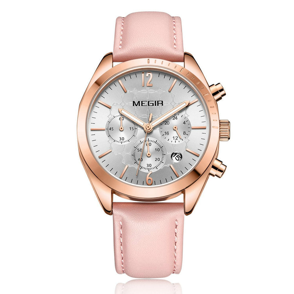 MEGIR Dames Quartz Horloge Waterdicht Topmerk Luxe Chronograaf Dames Polshorloge Echt Leer Casual Horloge