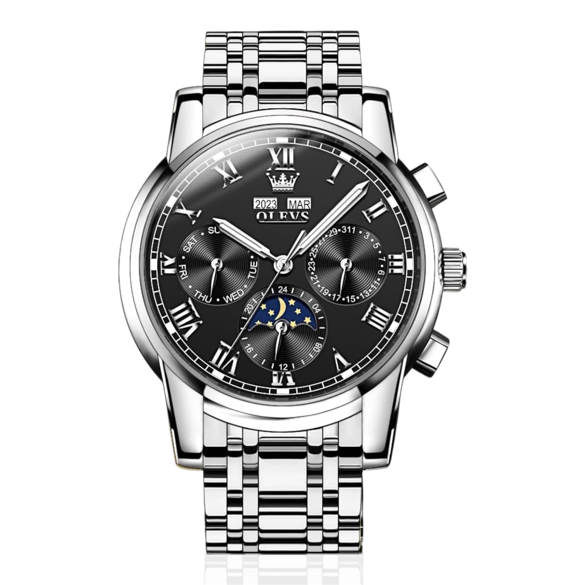 OLEVS Original Automatic Mechanical Watch Luxury Business Calendar Moon Phase Waterproof Luminous Automatic Mechanical Men's Watch - Acquisti Online