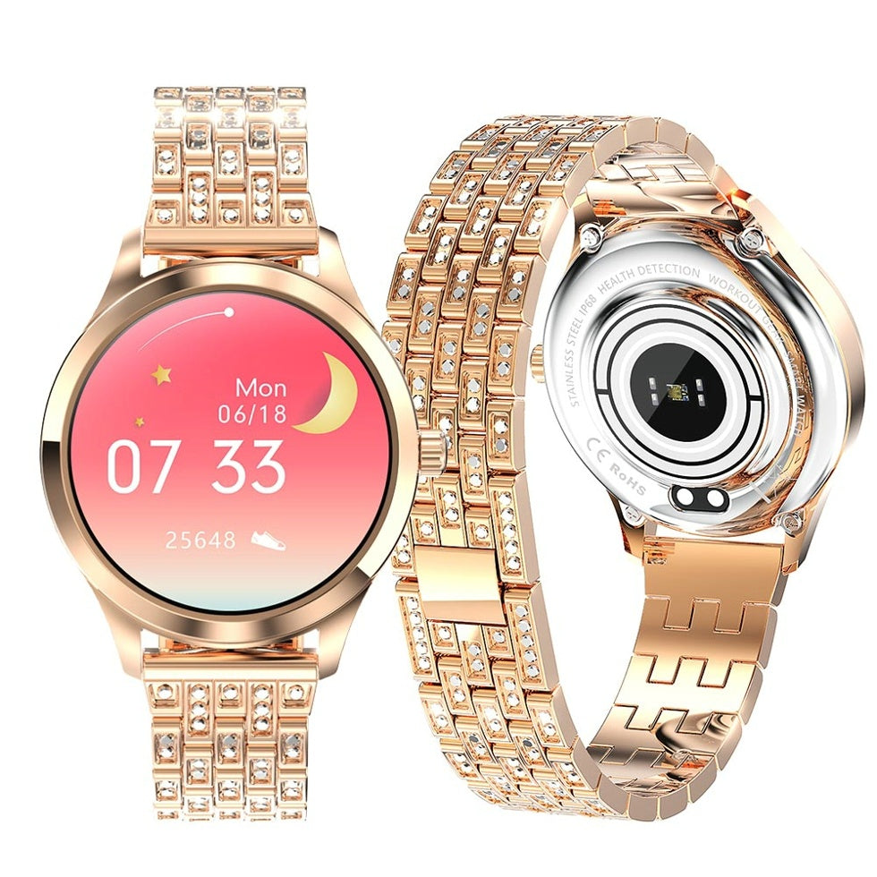 Orologio intelligente Bluetooth da donna con strass, impermeabile, promemoria fisiologico dell'ossigeno nel sangue, monitoraggio della salute.