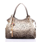 Women Handbag Hollow 0ut Ombre Handbag Floral Print Shoulder Bag Large Capacity Fashion Pu Leather Women Handbag