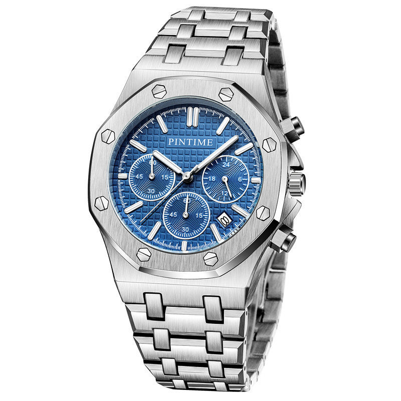 PINTIME Orologi da polso cronografo da uomo alla moda con movimento al quarzo, orologi da polso al quarzo impermeabili