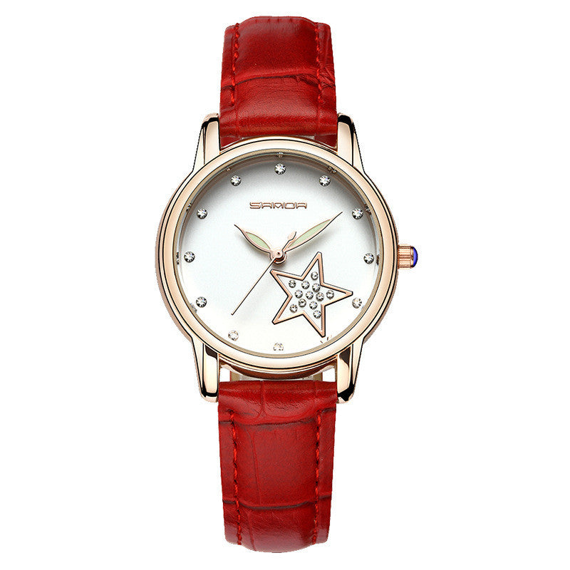SANDA Ribbon Calendar Modieus Waterdicht Leren Riem Diamant Dames Luxe Creatieve Sport Quartz Horloge