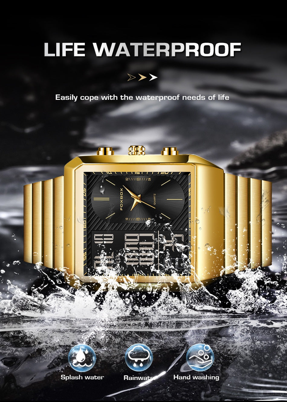 Foxbox Man Classic Stylish Watch Automatic Quartz Movement Steel Band Waterproof Men's Watch - Acquisti Online