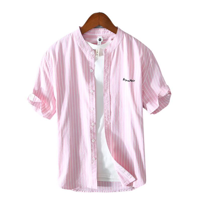 Heren modieus casual overhemd effen kleur puur katoen strepen vest korte mouw geborduurd heren casual overhemd