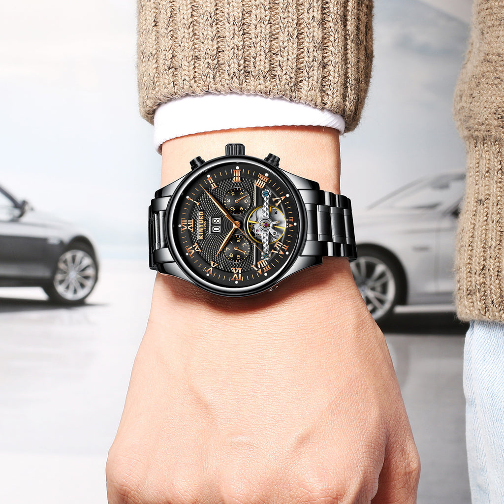 Orologio meccanico da uomo KINYUED Tourbillon Hollow
