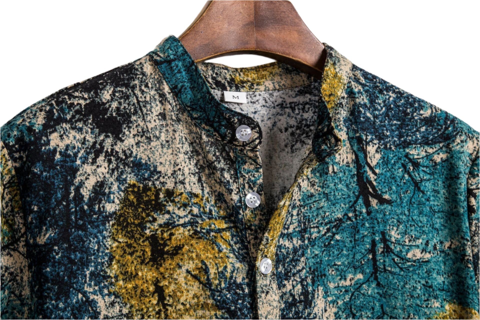 Men's Fashioable Casual Shirt Solid Color  Stand Collar Loose Slim Fit Floral Shirt Short Sleeve Printed Men's Casual Shirt