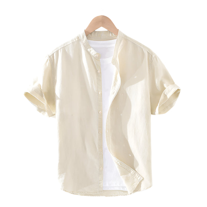 Camicie da uomo alla moda, larghe, in cotone e lino, casual, a maniche corte, oversize, tinta unita, con colletto rovesciato