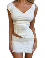 Effen kleur dames T-shirt met onderstuk en top