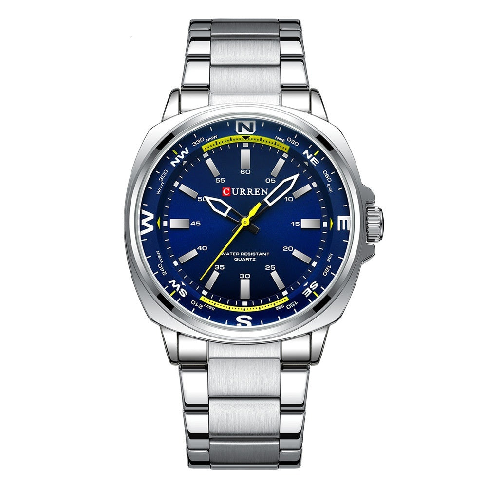 CURREN 8455 Men's Quartz Watch Big Dial Waterproof Stainless Steel Band Casual Business Elegant Watches for Men
