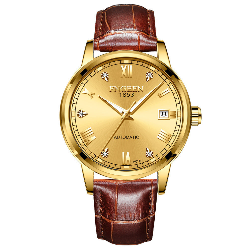 FNGEEN Top Brand Luxury Fashion Green Mechanical Watch for Men Stainless Steel Waterproof Sports Automatic Calendar Men's Watch - Acquisti Online