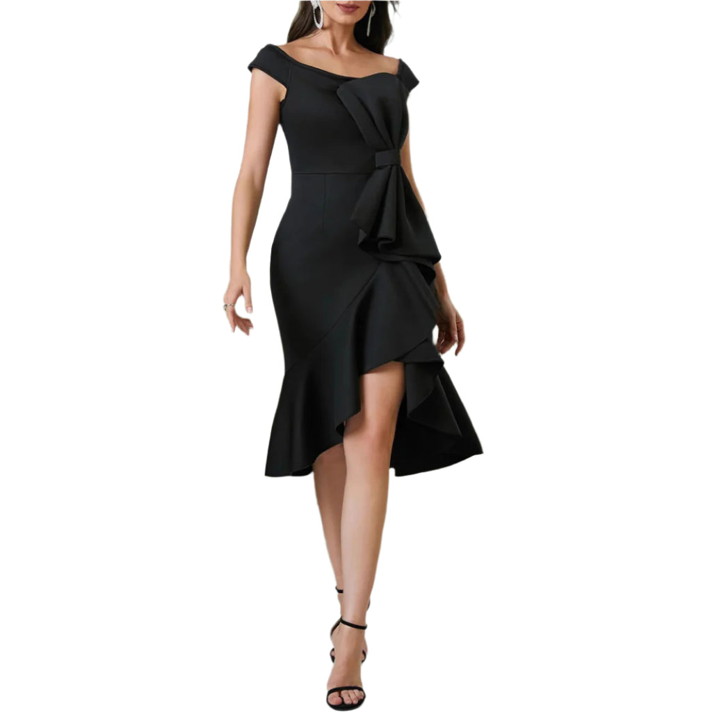 Dames off-the-shoulder V-hals geplooide geplooide taille splitjurk