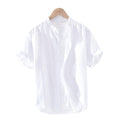 Fashion Men's Loose Cotton Linen Shirts Casual Short Sleeve Tops Oversize Solid Color Turn-Down Collar Men's Shirt - Acquisti Online