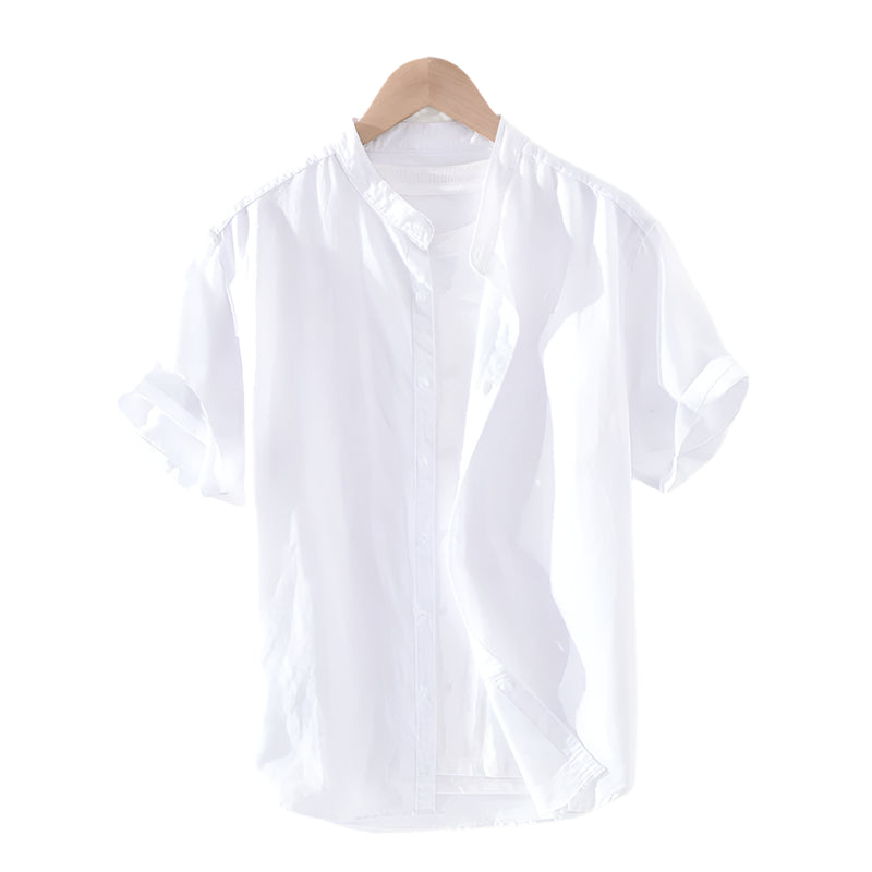 Camicie da uomo alla moda, larghe, in cotone e lino, casual, a maniche corte, oversize, tinta unita, con colletto rovesciato